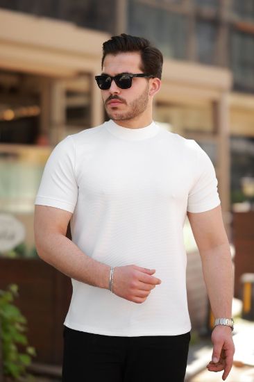 Erkek Ince çizgi Dokulu Kısa Kollu T-shirt resmi